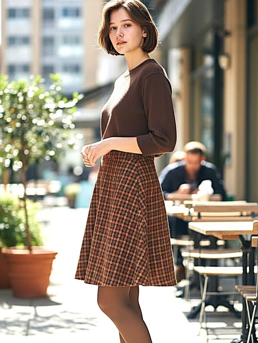 Dress Barn Brown Plaid A-Line Skirt